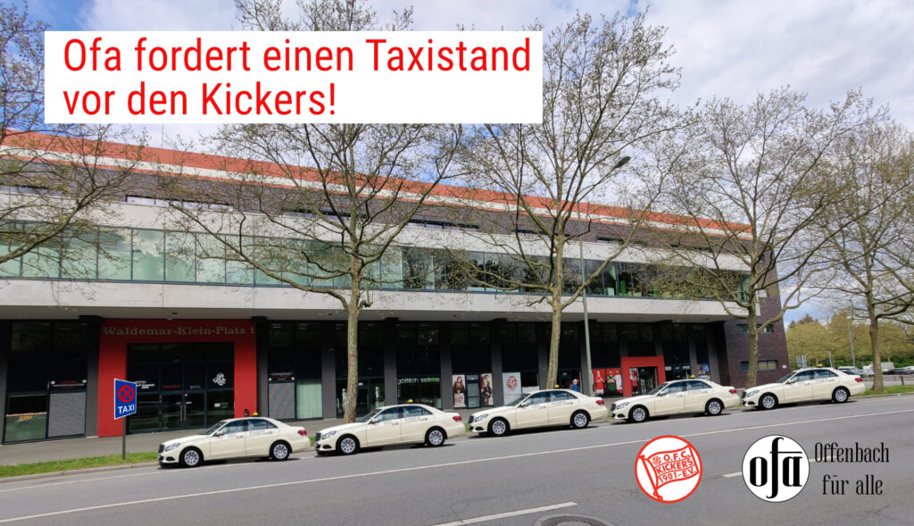 Fotomontage 5 Taxis stehen vor den Kickers